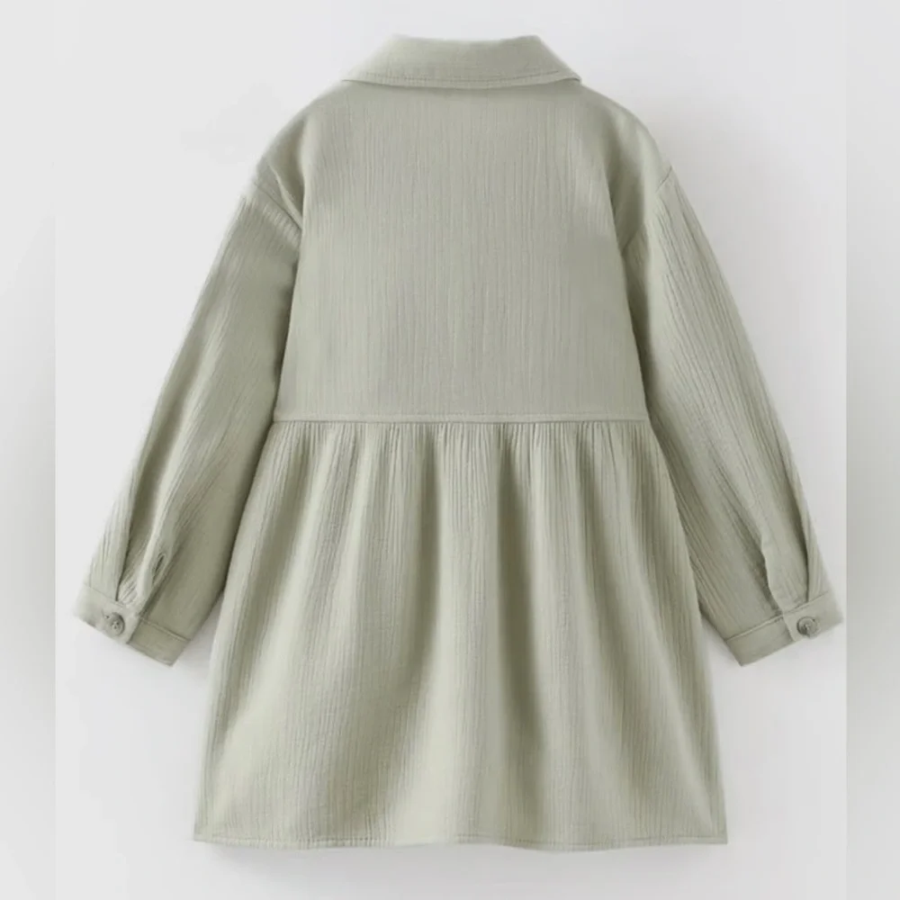 NWT Zara Textured Shirt Dress Sage Green Girls 3T/ 4T Toddler 1639/011/500 - Picture 2 of 3